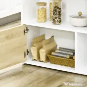 HOMCOM Masă de Bar Extensibilă Modernă din MDF, 4 Rafturi, Dulapior, Picioare Antiderapante, 116x79.5x91cm, Alb/Lemn | Aosom Romania 