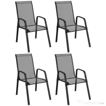 Outsunny Set 4 Piese Scaune de Gradina cu Cotiere, Scaune de Exterior Stivuibile din Metal si Tesatura Respirabila, Maro