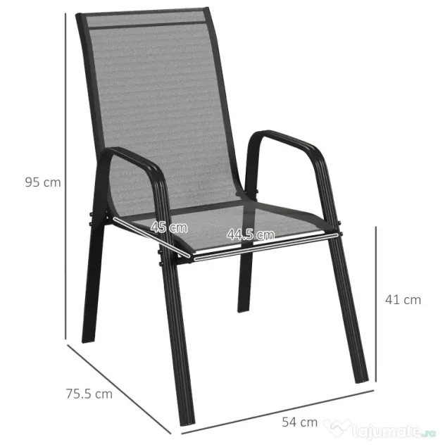 Outsunny Set 6 Piese Scaune de Gradina cu Cotiere, Scaune de Exterior Stivuibile din Metal si Tesatura Respirabila, Maro | Aosom Romania