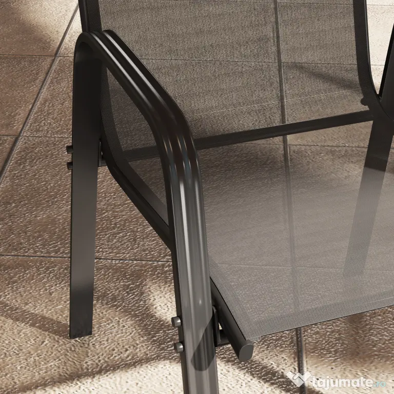 Outsunny Set 6 Piese Scaune de Gradina cu Cotiere, Scaune de Exterior Stivuibile din Metal si Tesatura Respirabila, Maro | Aosom Romania