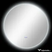 kleankin Oglindă de Baie Rotundă cu Lumină LED în 3 Culori și Întrerupătoare Touch, Ø70x3,5 cm, Transparet | Aosom Romania 
