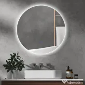 kleankin Oglindă de Baie Rotundă cu Lumină LED în 3 Culori și Întrerupătoare Touch, Ø70x3,5 cm, Transparet | Aosom Romania 
