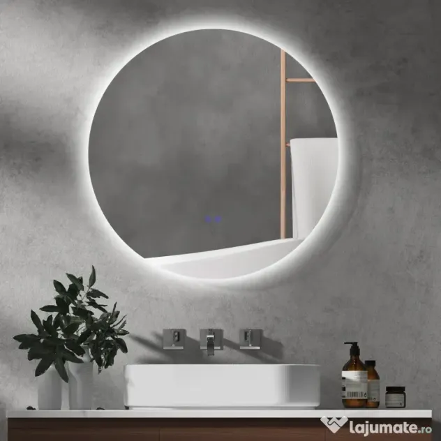 kleankin Oglindă de Baie Rotundă cu Lumină LED în 3 Culori și Întrerupătoare Touch, Ø70x3,5 cm, Transparet | Aosom Romania