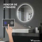 kleankin Oglindă de Baie Rotundă cu Lumină LED în 3 Culori și Întrerupătoare Touch, Ø70x3,5 cm, Transparet | Aosom Romania 
