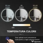 kleankin Oglindă de Baie Rotundă cu Lumină LED în 3 Culori și Întrerupătoare Touch, Ø70x3,5 cm, Transparet | Aosom Romania 