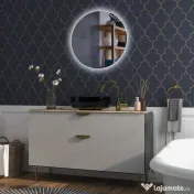 kleankin Oglindă de Baie Rotundă cu Lumină LED în 3 Culori și Întrerupătoare Touch, Ø70x3,5 cm, Transparet | Aosom Romania 