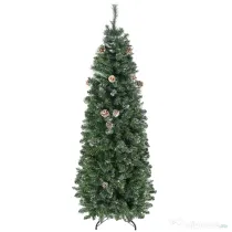 HOMCOM Pom de Craciun Artificial Inalt de 6 ft Tip Creion cu 618 Ramuri Scufundate In Zapada, Deschidere Automata, Baza de Otel, Verde
