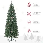 Pom de Craciun Artificial Inalt de 6 ft Tip Creion cu 618 Ramuri Scufundate In Zapada, Deschidere Automata, Baza de Otel, Verde HOMCOM | Aosom Romania 