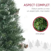 Pom de Craciun Artificial Inalt de 6 ft Tip Creion cu 618 Ramuri Scufundate In Zapada, Deschidere Automata, Baza de Otel, Verde HOMCOM | Aosom Romania 