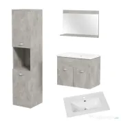 Set de Mobilier de Baie din 3 Piese, Montare pe Perete, cu Dulap cu Oglinda, Dulap de Depozitare Inalt, Gri Kleankin | Aosom Romania 