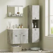 Set de Mobilier de Baie din 3 Piese, Montare pe Perete, cu Dulap cu Oglinda, Dulap de Depozitare Inalt, Gri Kleankin | Aosom Romania 