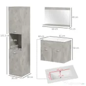 Set de Mobilier de Baie din 3 Piese, Montare pe Perete, cu Dulap cu Oglinda, Dulap de Depozitare Inalt, Gri Kleankin | Aosom Romania 