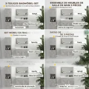 Set de Mobilier de Baie din 3 Piese, Montare pe Perete, cu Dulap cu Oglinda, Dulap de Depozitare Inalt, Gri Kleankin | Aosom Romania 