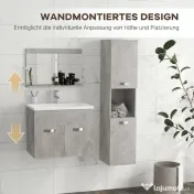 Set de Mobilier de Baie din 3 Piese, Montare pe Perete, cu Dulap cu Oglinda, Dulap de Depozitare Inalt, Gri Kleankin | Aosom Romania 