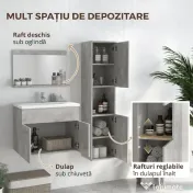 Set de Mobilier de Baie din 3 Piese, Montare pe Perete, cu Dulap cu Oglinda, Dulap de Depozitare Inalt, Gri Kleankin | Aosom Romania 