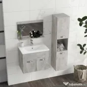 Set de Mobilier de Baie din 3 Piese, Montare pe Perete, cu Dulap cu Oglinda, Dulap de Depozitare Inalt, Gri Kleankin | Aosom Romania 