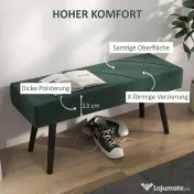 HOMCOM Bancă pentru Capătul Patului, Bancă cu Picioare din Oțel și Țesătură cu Efect de Catifea, 100x36x45 cm, Verde | Aosom Romania 