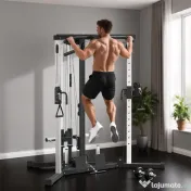 SPORTNOW Stație de Fitness cu 15 Poziții Reglabile, Bară pentru Tracțiuni și Halteră, 170x139x200 cm, Negru | Aosom Romania