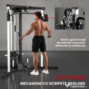 SPORTNOW Stație de Fitness cu 15 Poziții Reglabile, Bară pentru Tracțiuni și Halteră, 170x139x200 cm, Negru | Aosom Romania