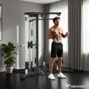 SPORTNOW Stație de Fitness cu 15 Poziții Reglabile, Bară pentru Tracțiuni și Halteră, 170x139x200 cm, Negru | Aosom Romania