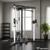 SPORTNOW Stație de Fitness cu 15 Poziții Reglabile, Bară pentru Tracțiuni și Halteră, 170x139x200 cm, Negru | Aosom Romania