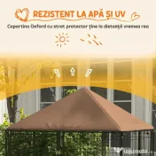 PawHut Gard pentru Câini din Metal cu Ușă pentru Boluri, Gard pentru Câini de Exterior cu Acoperiș, 141x141x151 cm, Negru și Maro 