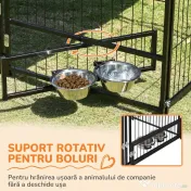 PawHut Gard pentru Câini din Metal cu Ușă pentru Boluri, Gard pentru Câini de Exterior cu Acoperiș, 141x141x151 cm, Negru și Maro 