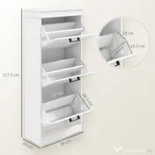 HOMCOM Dulap Spațios pentru Pantofi cu 3 Sertare Rabatabile pentru 15 Perechi de Pantofi, 54x24x117,5 cm, Alb | Aosom Romania