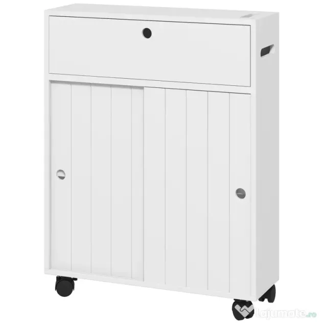 kleankin Corp de depozitare toaletă/baie cu locaș pentru hârtie igienică pe roți - 52 x 17 x 67 cm alb | Aosom Romania