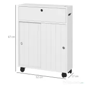 kleankin Corp de depozitare toaletă/baie cu locaș pentru hârtie igienică pe roți - 52 x 17 x 67 cm alb | Aosom Romania 