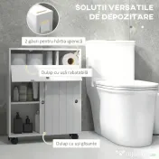 kleankin Corp de depozitare toaletă/baie cu locaș pentru hârtie igienică pe roți - 52 x 17 x 67 cm alb | Aosom Romania 