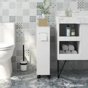 kleankin Corp de depozitare toaletă/baie cu locaș pentru hârtie igienică pe roți - 52 x 17 x 67 cm alb | Aosom Romania 