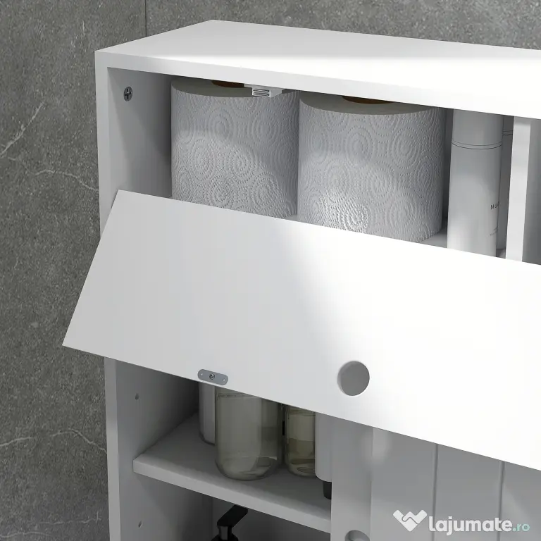 kleankin Corp de depozitare toaletă/baie cu locaș pentru hârtie igienică pe roți - 52 x 17 x 67 cm alb | Aosom Romania