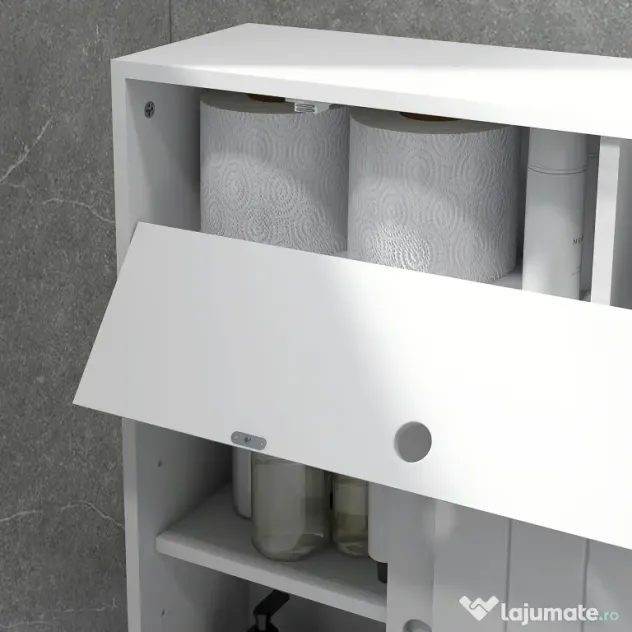 kleankin Corp de depozitare toaletă/baie cu locaș pentru hârtie igienică pe roți - 52 x 17 x 67 cm alb | Aosom Romania
