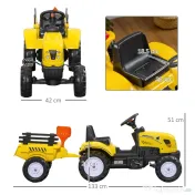 HOMCOM Tractor de Pedalat pentru Copii de 3+ Ani cu Remorcă, Greblă, Lopată și Claxon, 133x42x51 cm, Galben | Aosom Romania