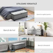 Banca Depozitare Otomana Capatul Patului Cadru Otel Balamale Siguranta Gri HOMCOM | Aosom Romania 
