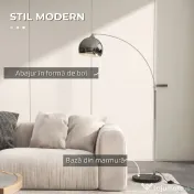 HOMCOM Lampă de podea vintage în arc cu bară ajustabilă, întrerupător de picior, soclu E27, argintiu | Aosom Romania 