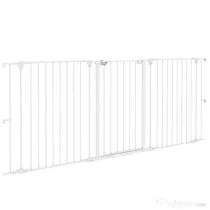 PawHut Poartă pentru Câini cu 3 Panouri și Sistem Dublu de Închidere, Barieră pentru Câini pentru Scări, Uși, Holuri, 206x90 cm, Alb | Aosom Romania