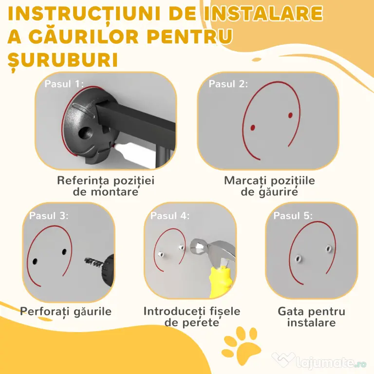 PawHut Poartă pentru Câini cu 3 Panouri și Sistem Dublu de Închidere, Barieră pentru Câini pentru Scări, Uși, Holuri, 206x90 cm, Alb | Aosom Romania