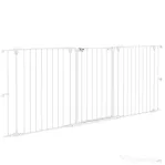 PawHut Poartă pentru Câini cu 3 Panouri și Sistem Dublu de Închidere, Barieră pentru Câini pentru Scări, Uși, Holuri, 206x90 cm, Alb