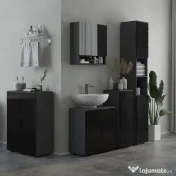 Kleankin Dulap de baie din PAL cu sertar și dulap pe 2 nivele reglabile, 30x30x82 cm, de culoare negru și gri închis | Aosom Romania 