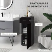 Kleankin Dulap de baie din PAL cu sertar și dulap pe 2 nivele reglabile, 30x30x82 cm, de culoare negru și gri închis | Aosom Romania 
