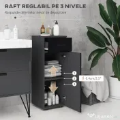 Kleankin Dulap de baie din PAL cu sertar și dulap pe 2 nivele reglabile, 30x30x82 cm, de culoare negru și gri închis | Aosom Romania 