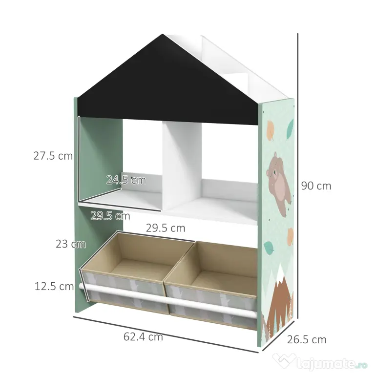 ZONEKIZ Raft Jucării cu Sertare și Rafturi Detașabile, Raft Organizator, Verde | Aosom Romania