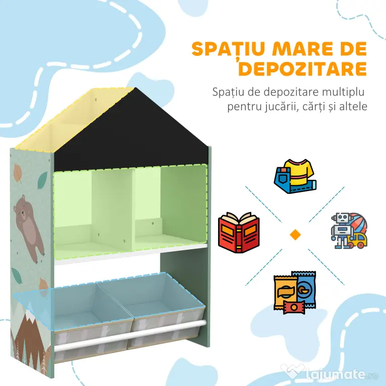ZONEKIZ Raft Jucării cu Sertare și Rafturi Detașabile, Raft Organizator, Verde | Aosom Romania