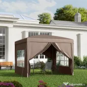 Outsunny Pavilion Pliabil cu 2 Uși, 2 Ferestre, 4 Panouri Laterale și Geantă de Transport, 2.95x2.95x2.58 m, Cafeniu | Aosom Romania 