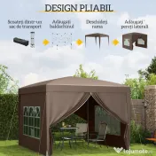 Outsunny Pavilion Pliabil cu 2 Uși, 2 Ferestre, 4 Panouri Laterale și Geantă de Transport, 2.95x2.95x2.58 m, Cafeniu | Aosom Romania 