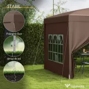 Outsunny Pavilion Pliabil cu 2 Uși, 2 Ferestre, 4 Panouri Laterale și Geantă de Transport, 2.95x2.95x2.58 m, Cafeniu | Aosom Romania 