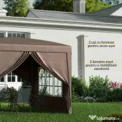 Outsunny Pavilion Pliabil cu 2 Uși, 2 Ferestre, 4 Panouri Laterale și Geantă de Transport, 2.95x2.95x2.58 m, Cafeniu | Aosom Romania 