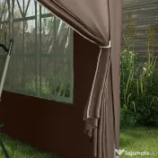 Outsunny Pavilion Pliabil cu 2 Uși, 2 Ferestre, 4 Panouri Laterale și Geantă de Transport, 2.95x2.95x2.58 m, Cafeniu | Aosom Romania 